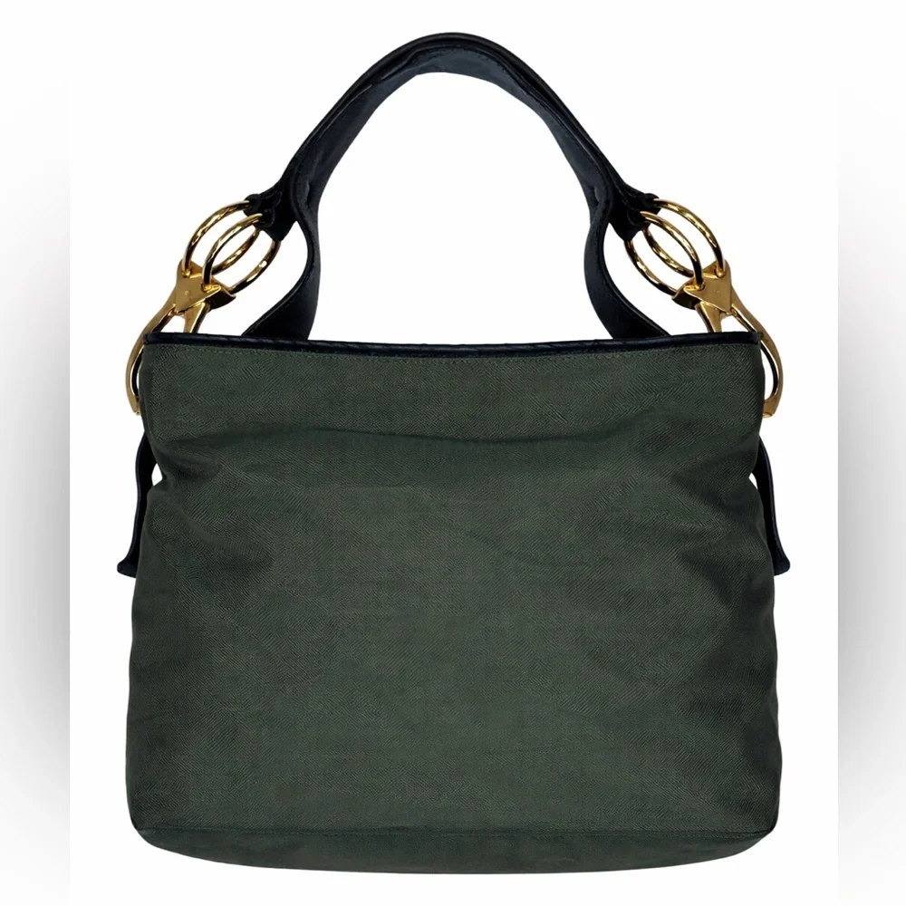 JPK Paris 75 Green Nylon Bucket Shoulder Bag Purse Tote w/Heavy Buckles 15